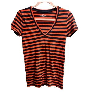 J. Crew Vintage Cotton V Neck Short Sleeve, Orange/Blue,‎ size XS